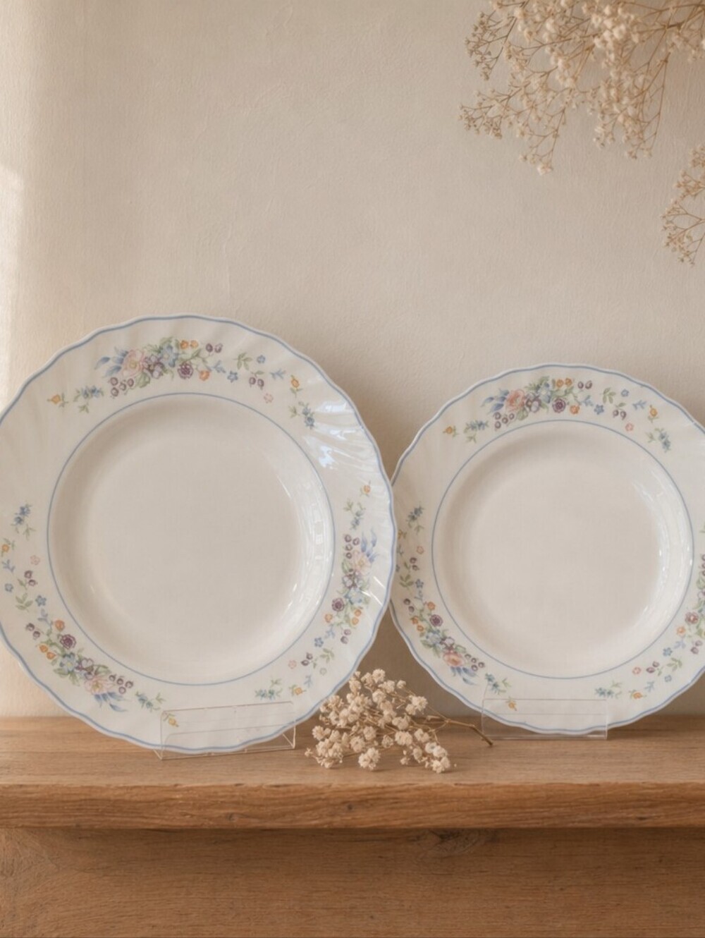 Vintage Arcopal France “Blue Rim Floral” Soup Plate — Made in France